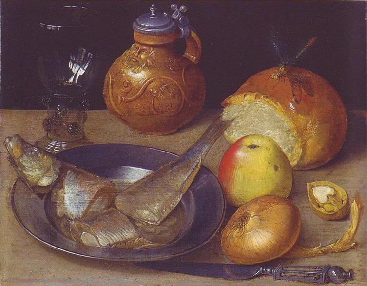 Georg Flegel Still life with herring und Bartmann jug